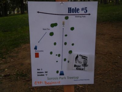 Tree Top DGC at Sorosis Park, Main course, Hole 5 Hole sign