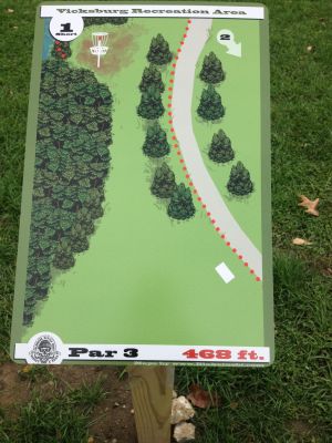 Vicksburg Recreation Area, Main course, Hole 1 Hole sign