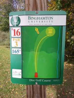 Binghamton University DGC, Main course, Hole 16 Hole sign