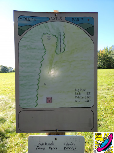 Woods at Beauty Hill, Main course, Hole 14 Hole sign