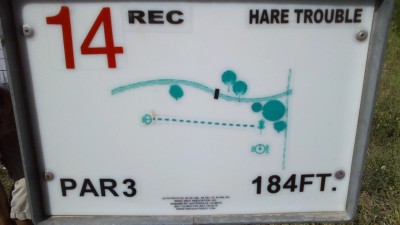 Two Gray Hares, Main course, Hole 14 Hole sign