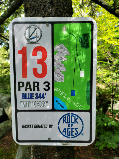 The Quarries Disc Golf Course, Main course, Hole 13 Hole sign