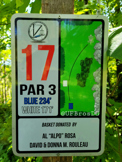 The Quarries Disc Golf Course, Main course, Hole 17 Hole sign