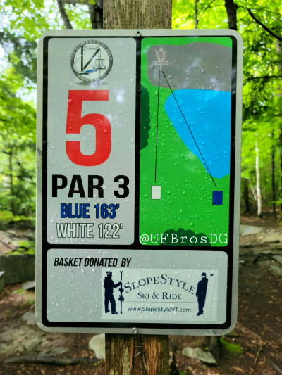 The Quarries Disc Golf Course, Main course, Hole 5 Hole sign