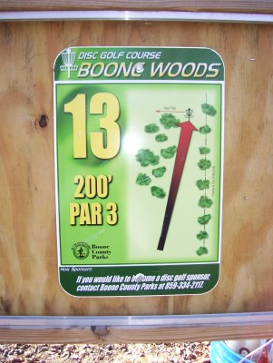 Boone Woods Park, Main course, Hole 13 Hole sign