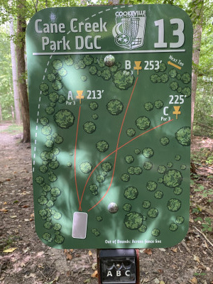 Cane Creek Park, Main course, Hole 13 Hole sign