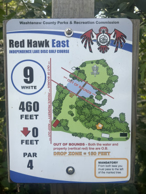 Independence Lake County Park, Red Hawk East, Hole 9 Hole sign