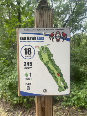 Independence Lake County Park, Red Hawk East, Hole 18 Hole sign