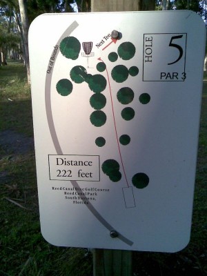 Reed Canal Park, Main course, Hole 5 Hole sign