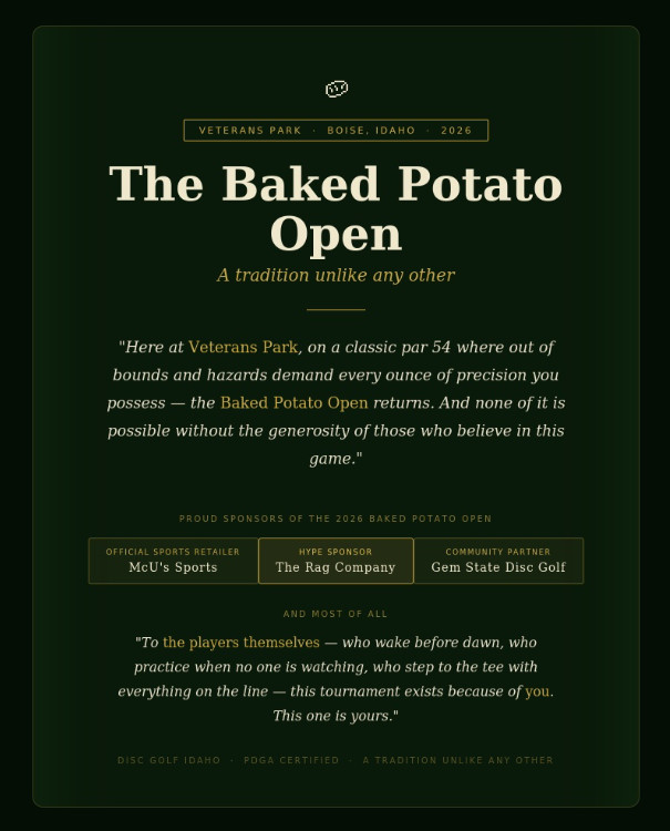 McU Sports Baked Potato Open XXIX - Brought to you by Innova