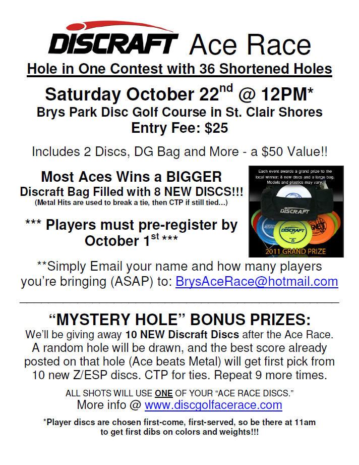 Discraft Ace Race Saint Clair Shores Sat. Oct. 22nd Register Now