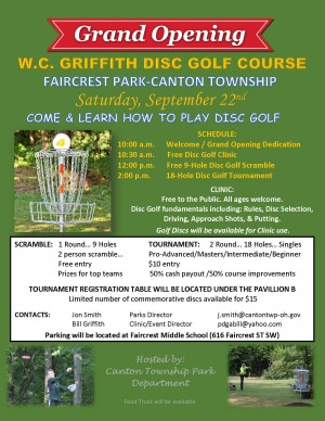 WC Griffith Disc Golf Course Grand Opening graphic