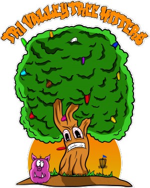 Tri-Valley Tree Hitters Disc Golf Squad inaugural bag tag and membership drive graphic