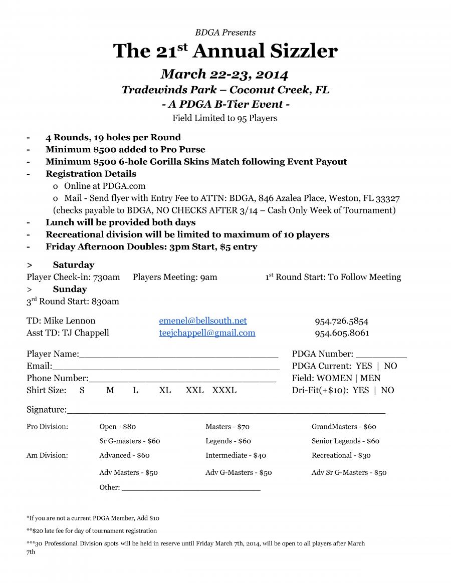 Sizzler 21st Annual (2014, Broward Disc Golf Association) · Disc Golf