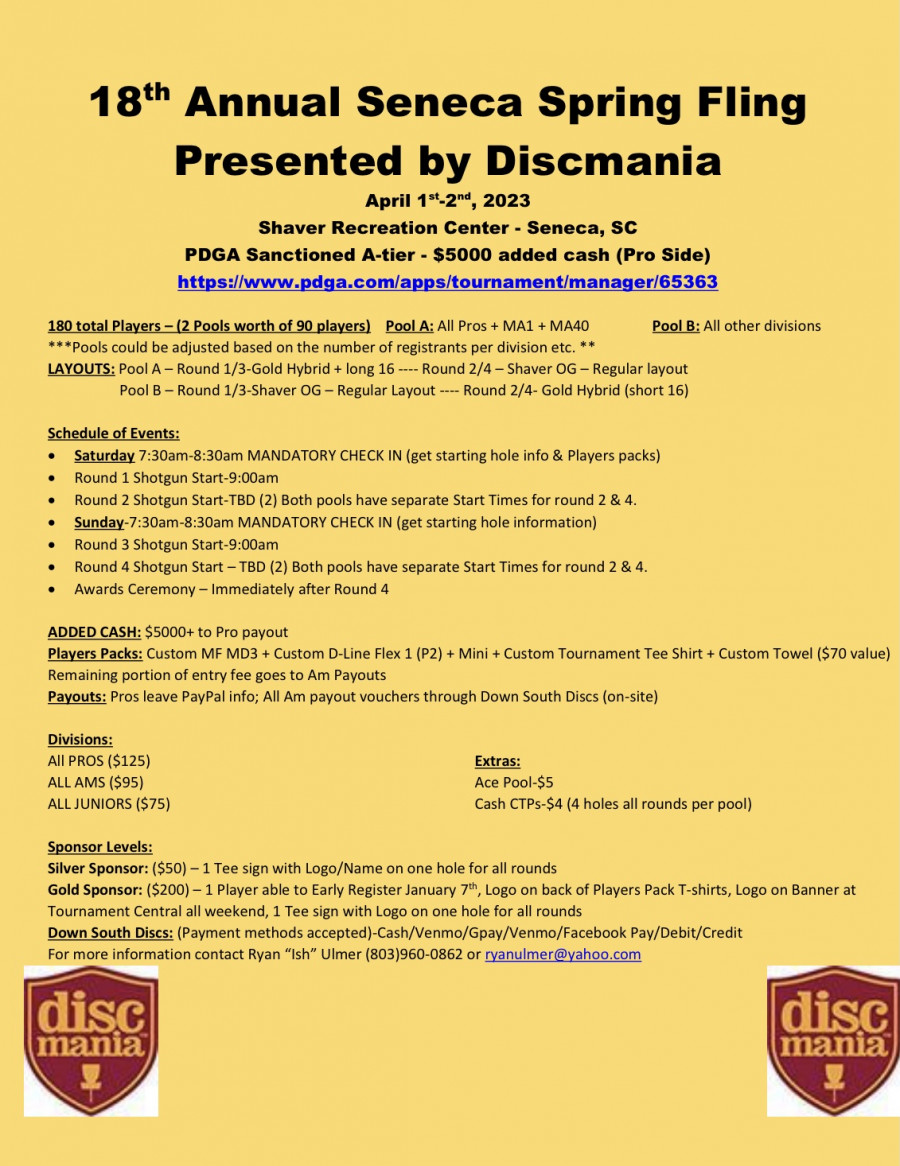18th Annual Seneca Spring Fling presented by Discmania (2023, Down